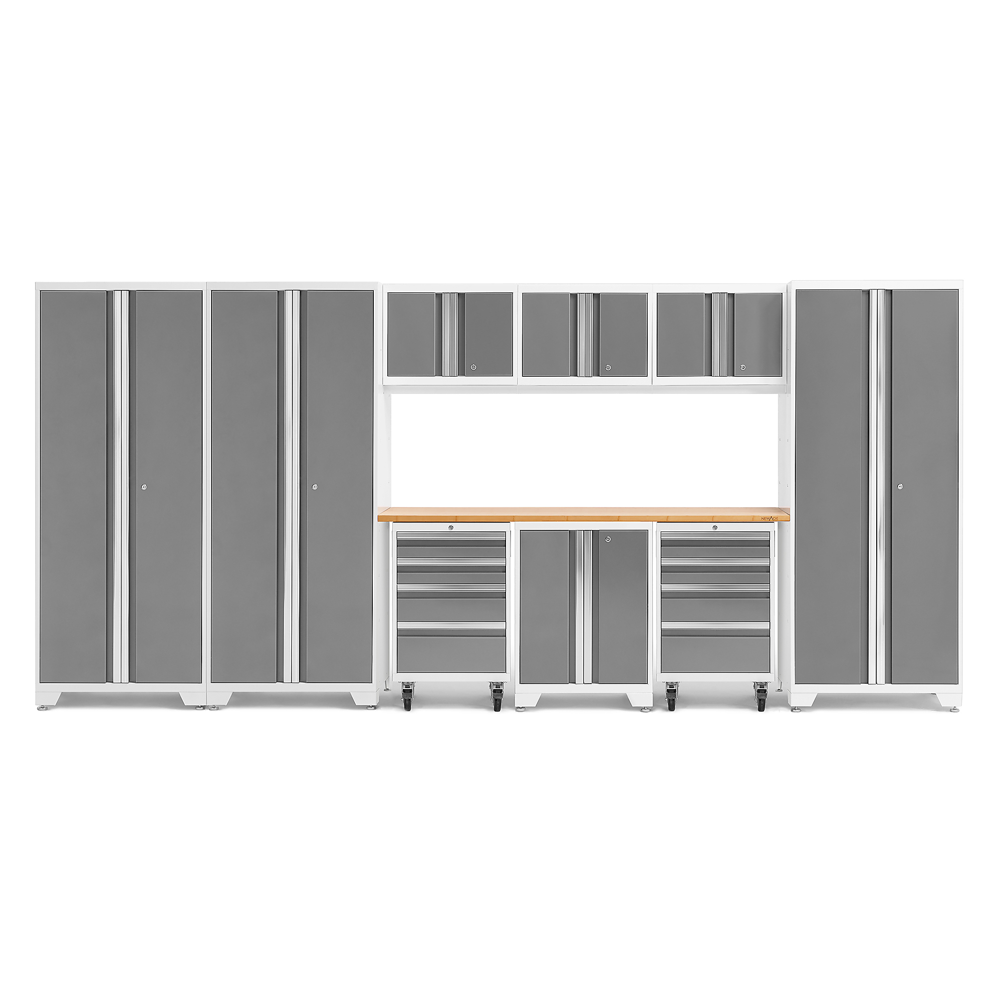 NewAge Products, Bold Series White 10-Pc. Steel Garage Cabinet Set, Width 162 in, Height 76.75 in, Depth 18 in, Model# 56976